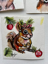 Load image into Gallery viewer, Christmas Squirrel 4x4 Painted Framed Ornament