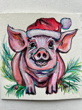Load image into Gallery viewer, Christmas Piggie 4x4 Painted Framed Ornament