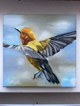 Load image into Gallery viewer, Fly me to the Moon Yellow Warbler Original Oil Painting 8”x8” FREE shipping