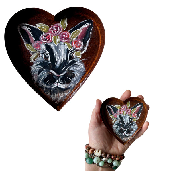Littles Painted Bunny Rabbit Rustic Heart Magnet or Ring Dish Art Free Shipping
