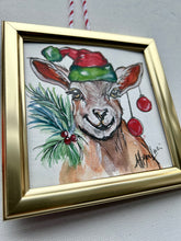 Load image into Gallery viewer, Christmas Goat 4x4 Painted Framed Ornament