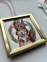 Load image into Gallery viewer, Christmas Squirrel 4x4 Painted Framed Ornament