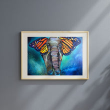 Load image into Gallery viewer, Metamorphosis Elephant Painting with Butterfly Ears Fine Art Paper Print