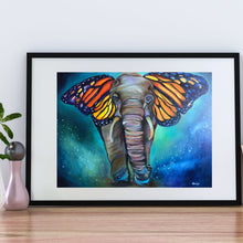Load image into Gallery viewer, Metamorphosis Elephant Painting with Butterfly Ears Fine Art Paper Print