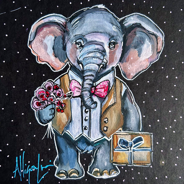 Edgar, the Elephant in Love 6x6 Original Art