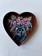 Load image into Gallery viewer, Littles Painted Bunny Rabbit Rustic Heart Magnet or Ring Dish Art Free Shipping