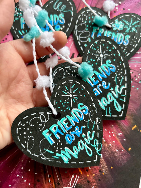 Friends are MAGIC Turquoise Heart Tags - Set of 2