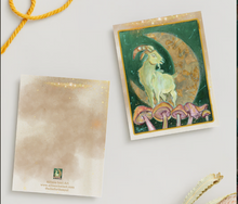 Load image into Gallery viewer, NOTE CARDS Set of 10 FREE SHIPPING (5) Pig and (5) Goat with Golden Moon - Blank Inside "Asleep or Awake I Dream of You" and "Essence of Existence"