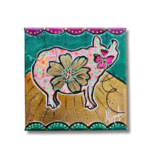 Load image into Gallery viewer, Summer Collection Gypsy Spirit 5 x 5 Magenta and Gold Flowers Original Painting