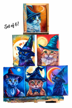 Load image into Gallery viewer, Witchy Kitties Collection • Set of 6 - 5" x 7" Giclee Paper Prints Halloween Magical Cats