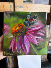 Load image into Gallery viewer, Resilience Coneflower and Butterfly Art Original Oil Painting 6” x 6”