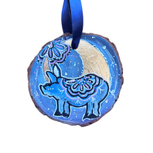 Load image into Gallery viewer, Pig Wish Upon a Moon Tree Slice Ornament