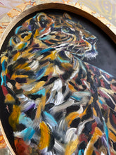Load image into Gallery viewer, Remember Your Wild Leopard Art Original Oil Painting on Framed Oval with Italian Gold/Copper Leaf 11" x 14"