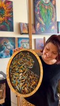 Load image into Gallery viewer, Remember Your Wild Leopard Art Original Oil Painting on Framed Oval with Italian Gold/Copper Leaf 11" x 14"