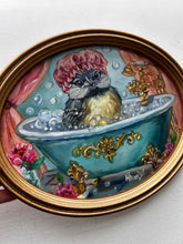 Load image into Gallery viewer, Birdbath Art Original Oil Painting 8" x 10" Oval with Gold Frame