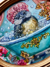 Load image into Gallery viewer, Birdbath Art Original Oil Painting 8" x 10" Oval with Gold Frame