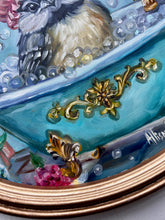 Load image into Gallery viewer, Birdbath Art Original Oil Painting 8" x 10" Oval with Gold Frame