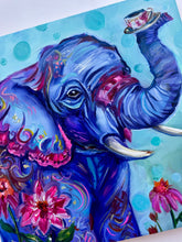 Load image into Gallery viewer, Just My Cup of Tea Elephant Art Original Oil Painting 8" x 8"