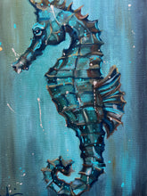 Load image into Gallery viewer, "Float Where You're Meant to Be" Seahorse Art Original Oil Painting 9" x 12"