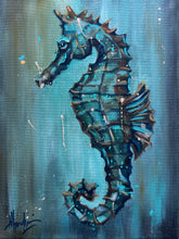Load image into Gallery viewer, "Float Where You're Meant to Be" Seahorse Art Original Oil Painting 9" x 12"