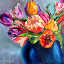 Load image into Gallery viewer, Colorful Tulips Bucket Full of Happiness Fine Art Print 8" x 8" Giclee