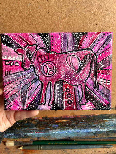 Peace, Love and Cows LOVE Collection Original Art 5" x 7" FREE Shipping