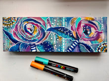 Load image into Gallery viewer, Flower and Stripes Whimsical Colorful Original Art 4” x 12”