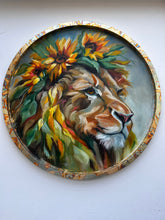 Load image into Gallery viewer, LION - Wild Heart, Golden Soul Art Original Oil Painting 16" round with Gold Leaf