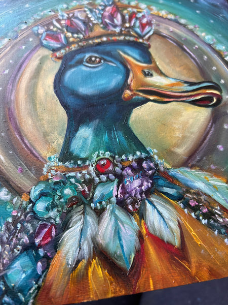 Royal Duck "All Possibilities Exist" Original Oil Painting - Jewel Collection - 8” x 8”