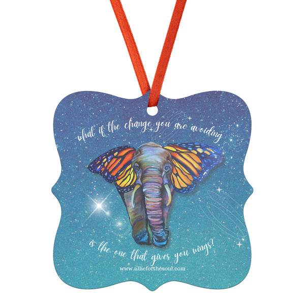 metamorphosis elephant painting with butterfly ears wings inspirational gift ornament christmas holidays motivational magic