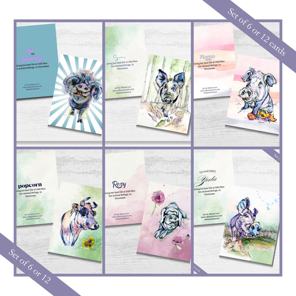 Notecards Set of 6 or 12 Sanctuary Babes from Odd Man Inn Animal Refuge