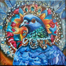 Load image into Gallery viewer, pigeon art pigeon painting with jewels royalty pigeon rescue love bird dove art city birds allison luci art allie for the soul
