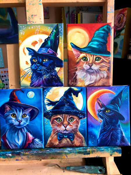 Witchy Kitties Collection - 5" x 7" Original Oil "Those Who Don't Believe in Magic Will Never Find It"