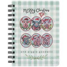 Load image into Gallery viewer, pig art pig lover pig rescue kindness merry christmas and piggie goodwill santa hat pigs watercolor art on journal pig notebook journaling allie for the soul