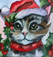 Load image into Gallery viewer, Christmas Cat Pretty Santa Kitty Fine Art Print from Original Oil Painting
