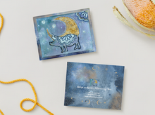 Load image into Gallery viewer, NOTE CARDS Set of 10 FREE SHIPPING Pig with Golden Moon - Blank Inside "Asleep or Awake I DReam of You"