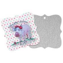 Load image into Gallery viewer, Sweet_Santa_Pig_Metal_Ornament_with_a_Ki_Square_Front_Back_Mockup.png