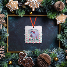 Load image into Gallery viewer, Sweet_Santa_Pig_Metal_Ornament_with_a_Ki_Square_Lifestyle01_Mockup.png