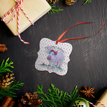 Load image into Gallery viewer, Sweet_Santa_Pig_Metal_Ornament_with_a_Ki_Square_Lifestyle02_Mockup.png