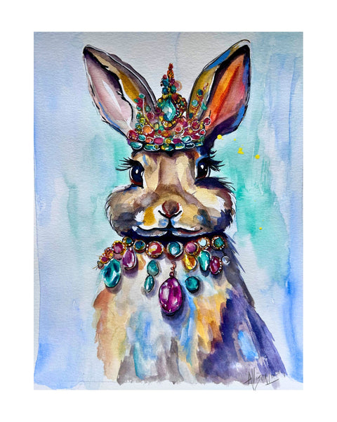 Original Watercolor Painting The Royal Hare Giclee Bunny Rabbit ORIGINAL Watercolor Art Free Shipping