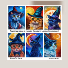 Load image into Gallery viewer, Witchy Kitties Collection - 5" x 7" Cat Art Giclee Paper Print "Magic and Light"
