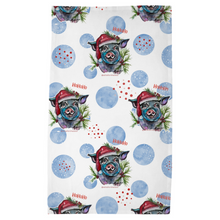 Load image into Gallery viewer, Santa Blue Pig Tea Towel Ho Ho Ho