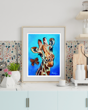 Load image into Gallery viewer, “Betty” Giraffe with Butterfly Fine Art Paper Print