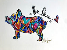 Load image into Gallery viewer, Pig Love Heart Art Giclee Print on Illustration Board 7” x 9”
