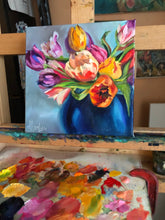 Load image into Gallery viewer, Colorful Tulips Bucket Full of Happiness Fine Art Print 8" x 8" Giclee