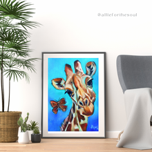 Load image into Gallery viewer, “Betty” Giraffe with Butterfly Fine Art Paper Print