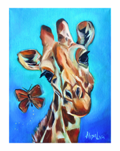 Load image into Gallery viewer, “Betty” Giraffe with Butterfly Fine Art Paper Print