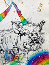 Load image into Gallery viewer, Glitter Rainbow Pig Art Original Mixed Media Painting 9” x 12” - benefits Odd Man In.man Animal Refuge