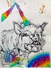 Load image into Gallery viewer, Glitter Rainbow Pig Art Original Mixed Media Painting 9” x 12” - benefits Odd Man In.man Animal Refuge