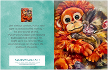 Load image into Gallery viewer, Punch the monkey notecards punch hugging his Ikea stuffed animal painting oil by Allison luci on notecards set of 10